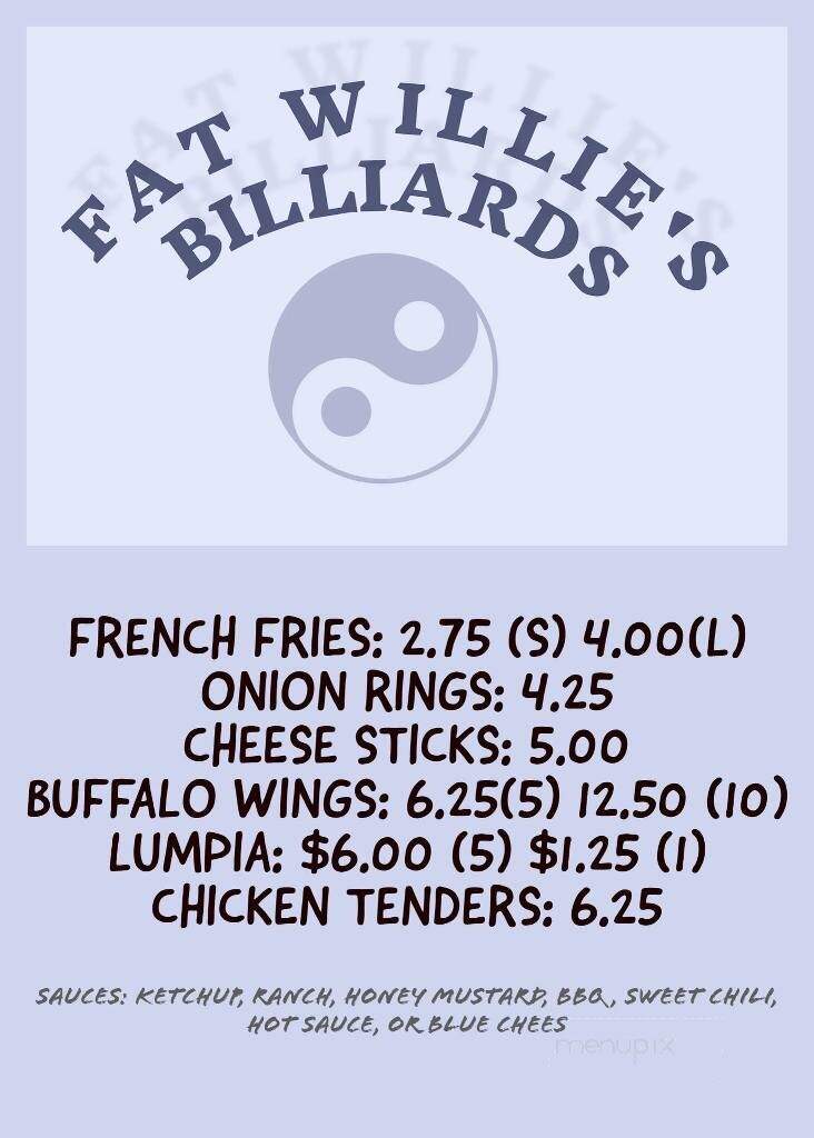 Fat Willie's Billiards Sports - Murfreesboro, TN menu_pic