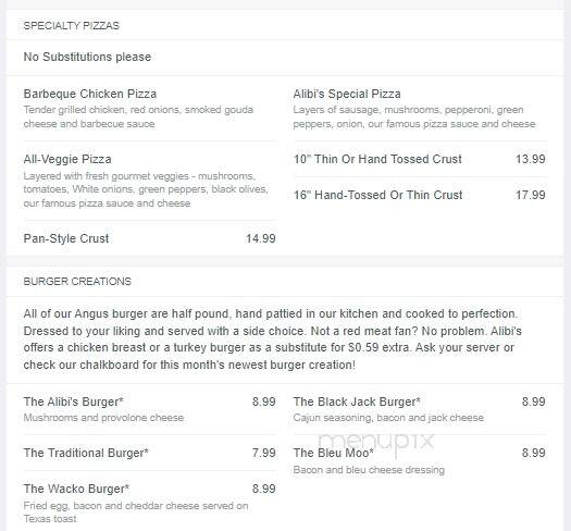 Alibi's Bar & Grill - Indianapolis, IN menu_pic
