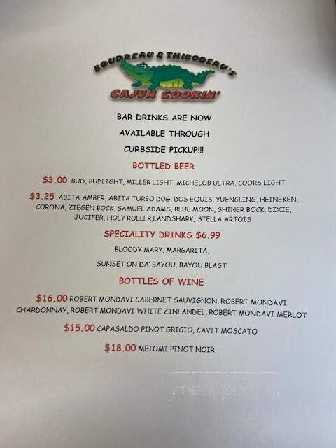 Boudreau & Thibodeau's Cajun - Houma, LA menu_pic