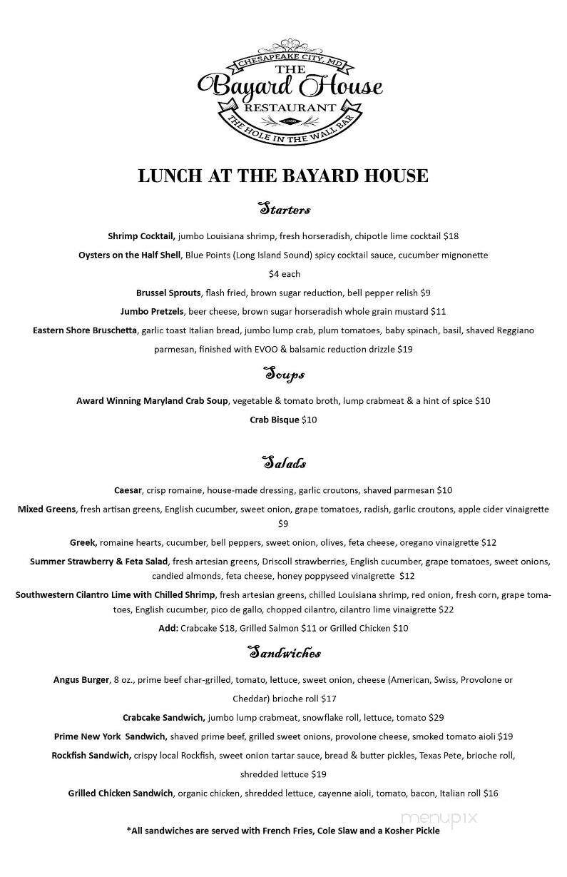 Bayard House - Chesapeake City, MD menu_pic