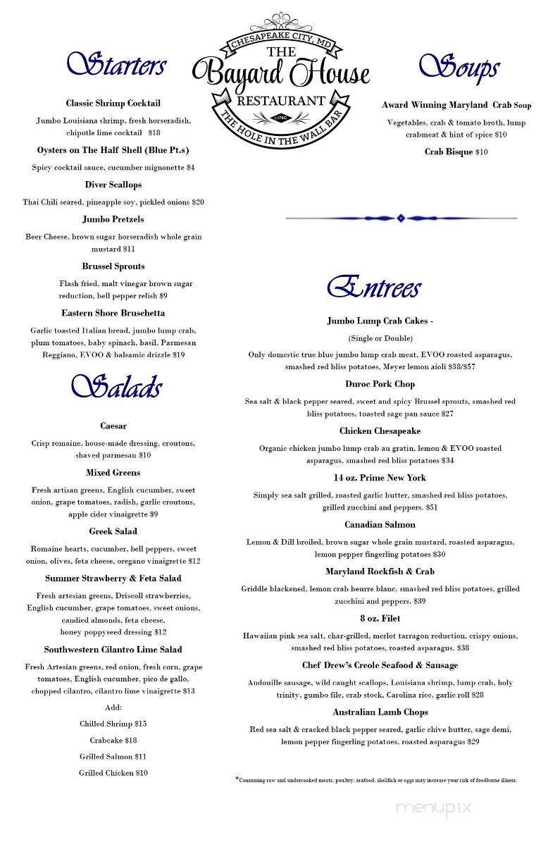 Bayard House - Chesapeake City, MD menu_pic