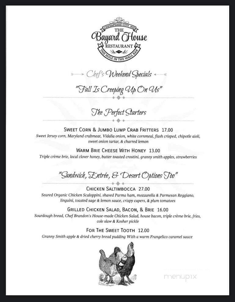 Bayard House - Chesapeake City, MD menu_pic