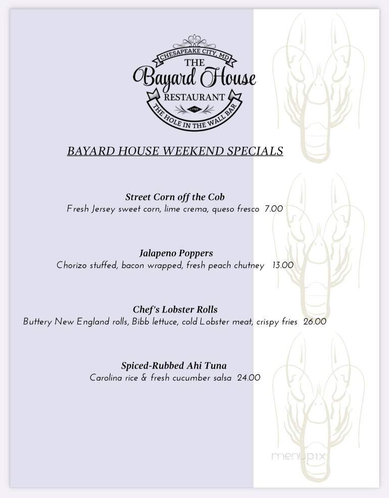 Bayard House - Chesapeake City, MD menu_pic