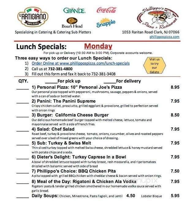 Philippo's Pizza - Clark, NJ menu_pic