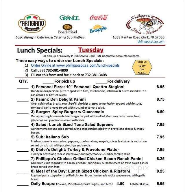 Philippo's Pizza - Clark, NJ menu_pic
