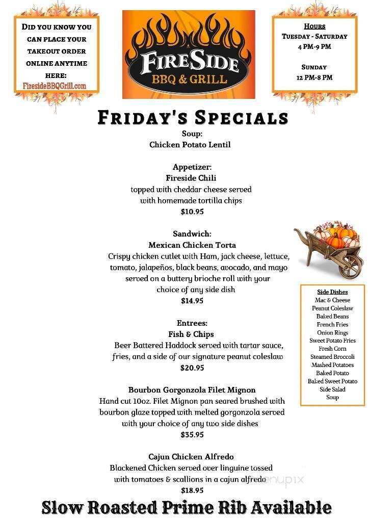 Fireside Barbecue & Grill - Salt Point, NY menu_pic