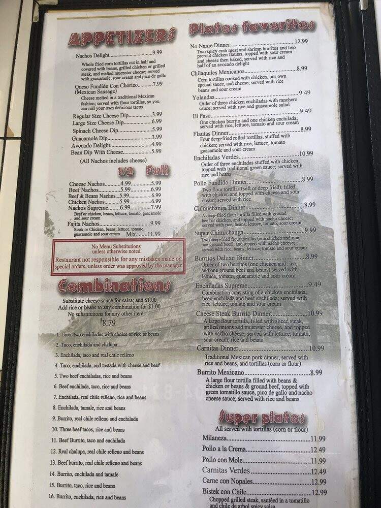 La Unica - Indian Trail, NC menu_pic