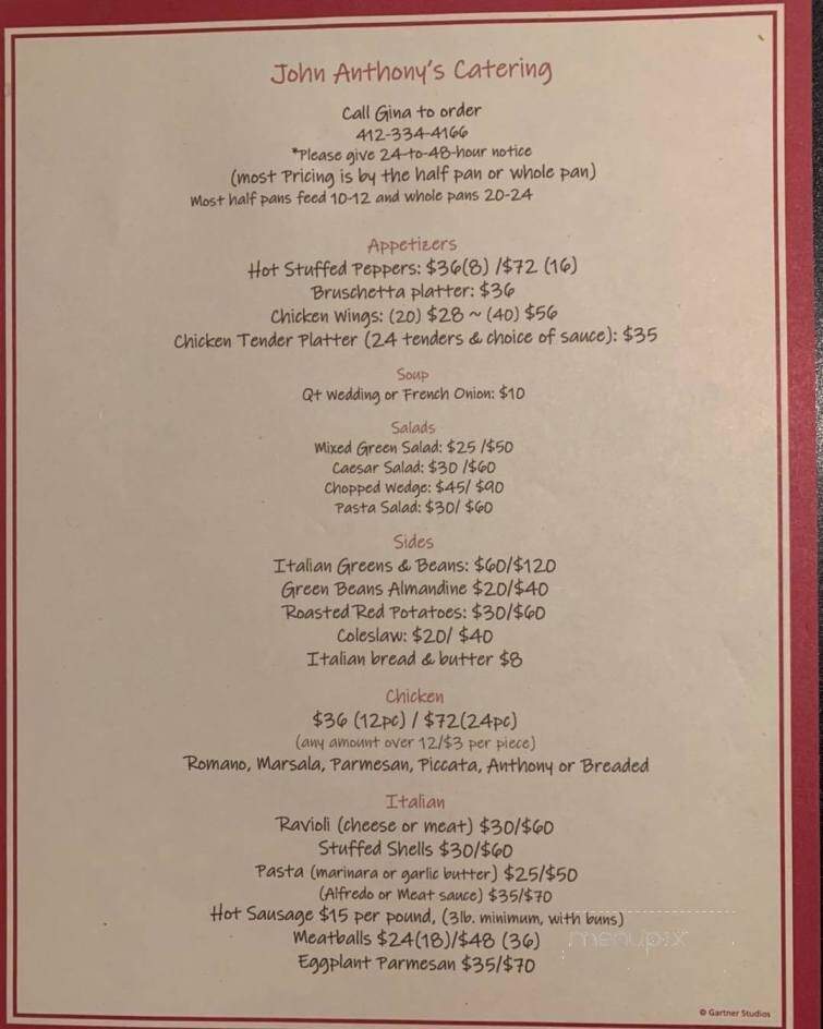 John Anthony's Restaurant - Pittsburgh, PA menu_pic