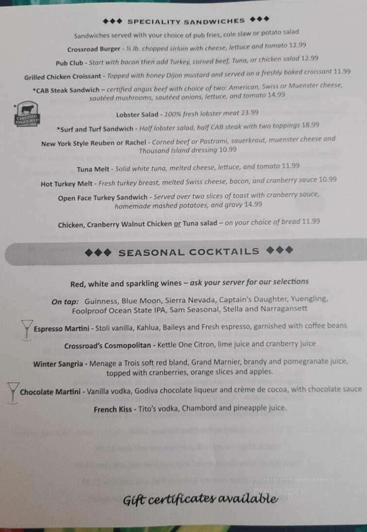 Crossroad Pub - Warren, RI menu_pic