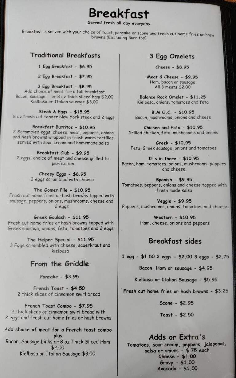 Balance Rock Eatery & Pub - Helper, UT menu_pic