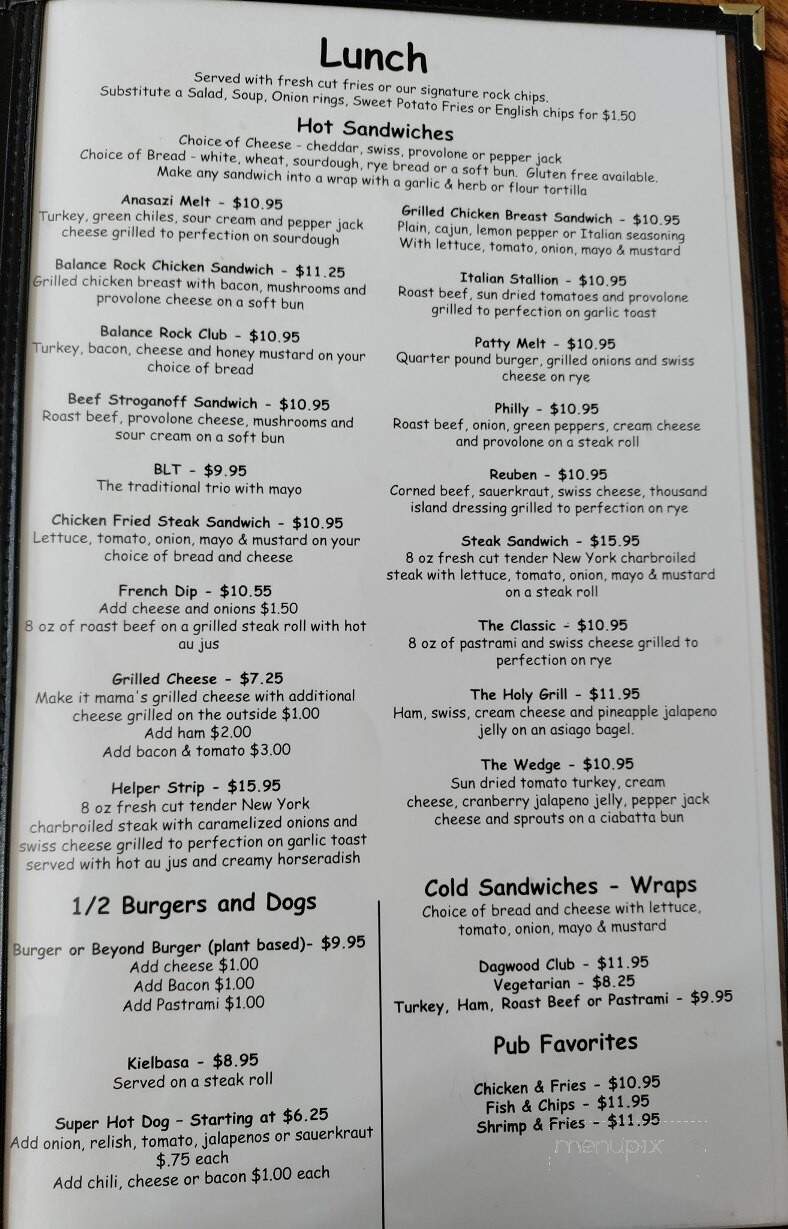 Balance Rock Eatery & Pub - Helper, UT menu_pic