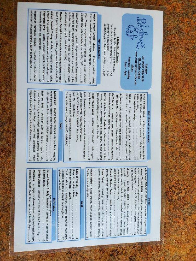 Bluefront Cafe - Sturgeon Bay, WI menu_pic