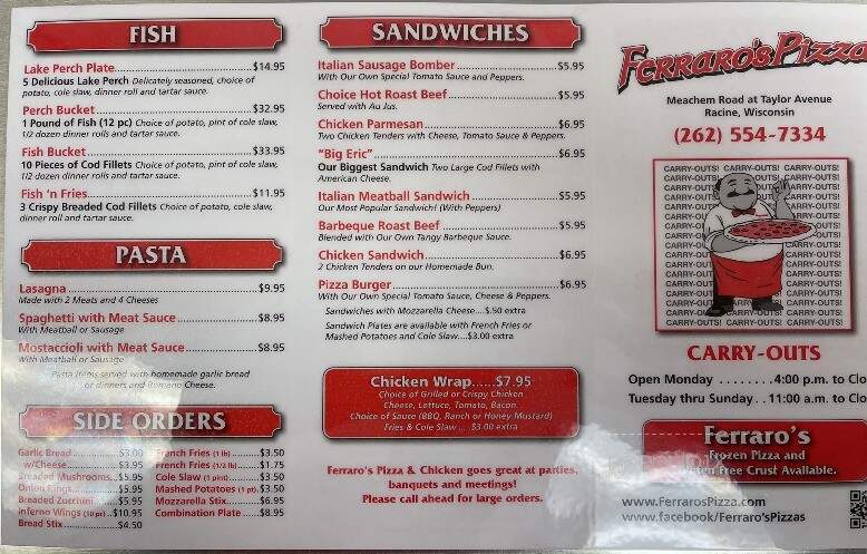 Ferraro's Pizza South - Racine, WI menu_pic