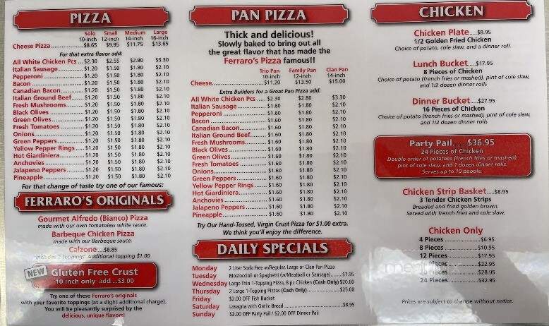 Ferraro's Pizza South - Racine, WI menu_pic