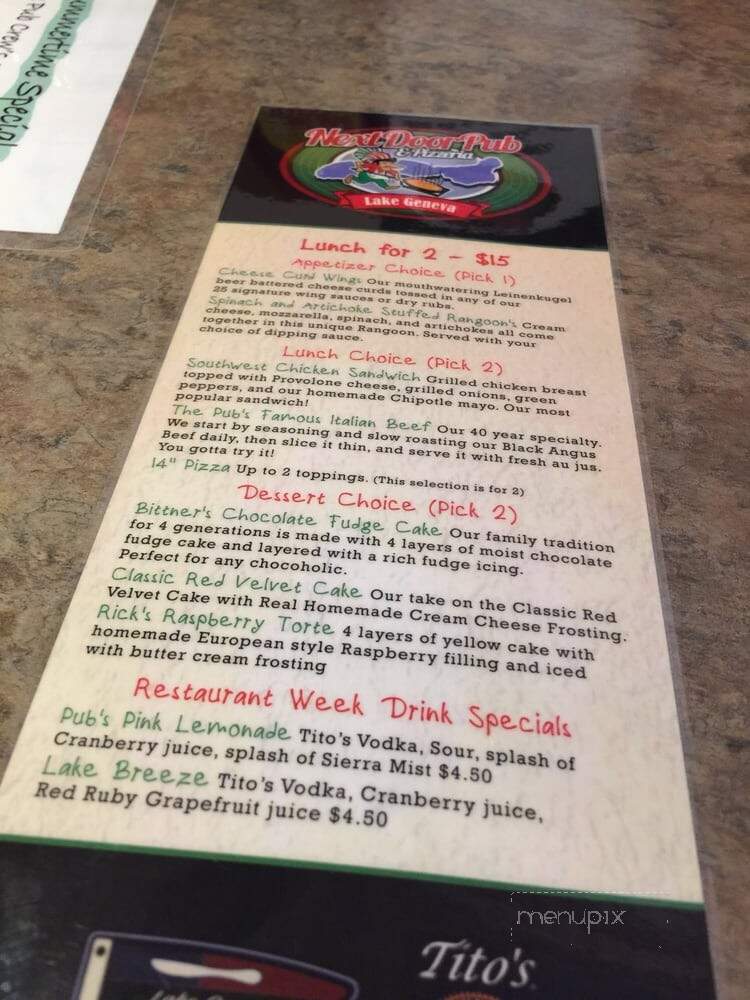 Next Door Pub - Lake Geneva, WI menu_pic