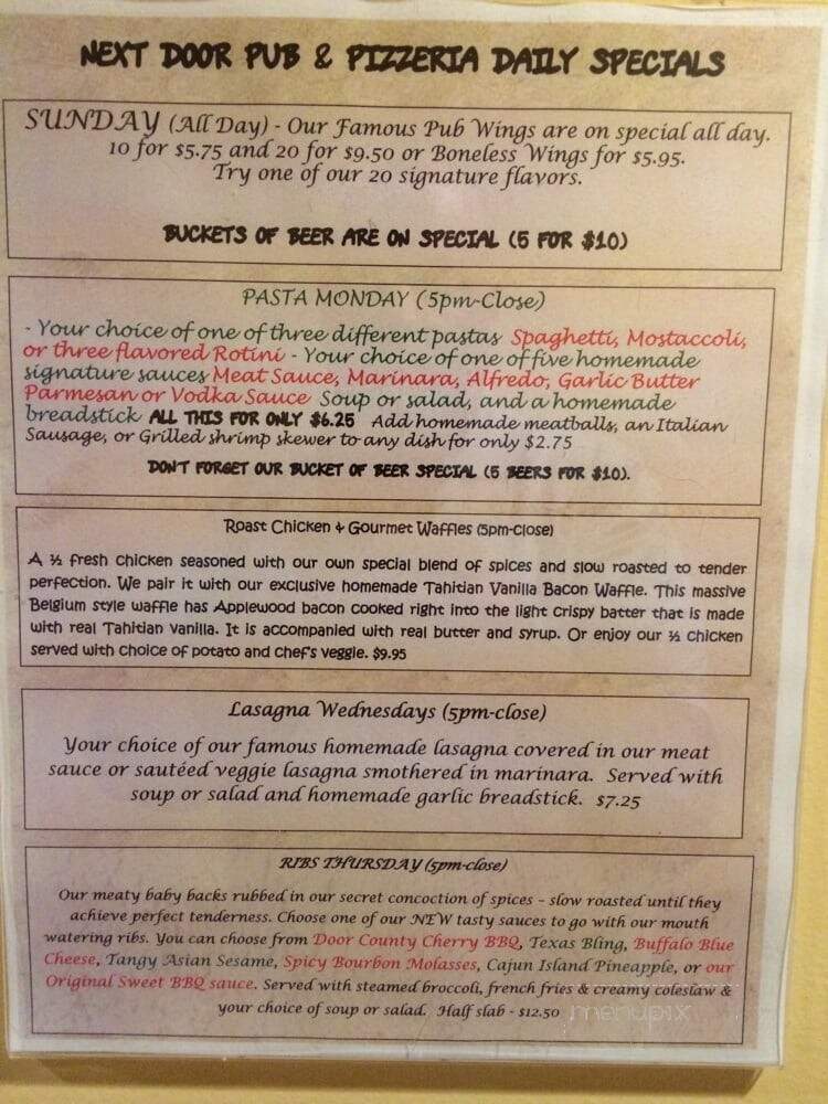 Next Door Pub - Lake Geneva, WI menu_pic