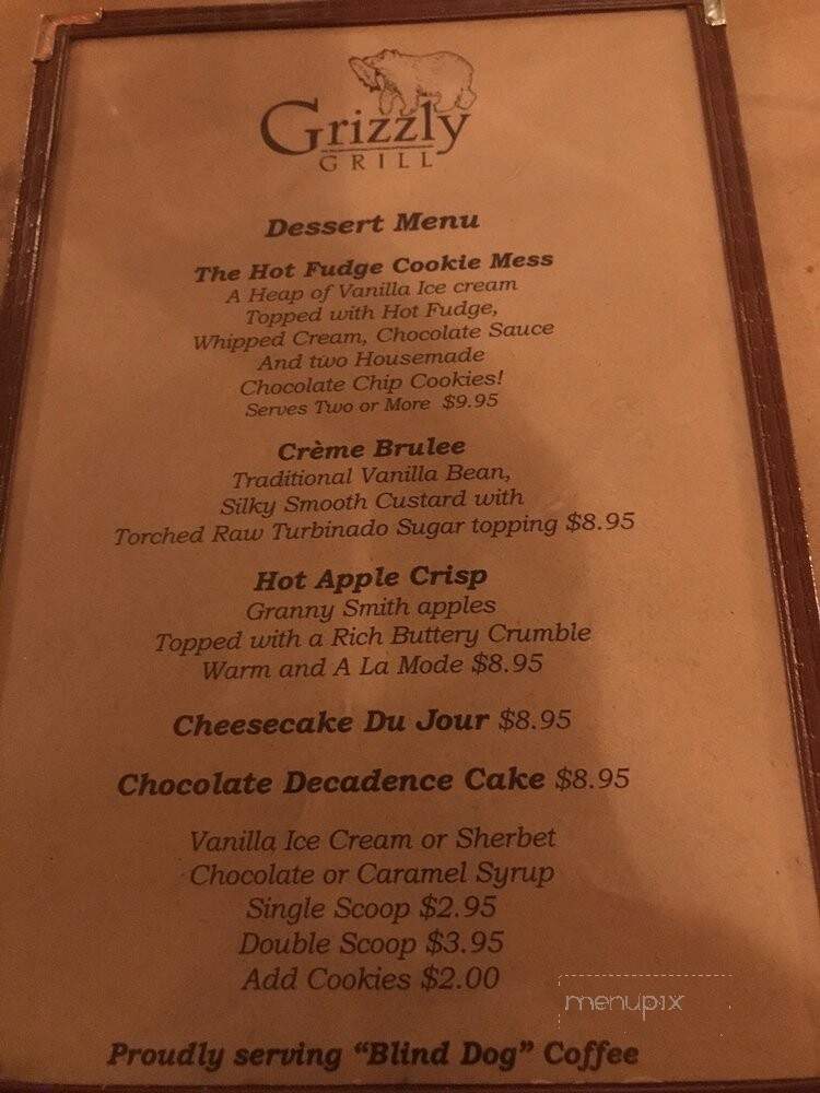 Grizzly Grill - Blairsden, CA menu_pic