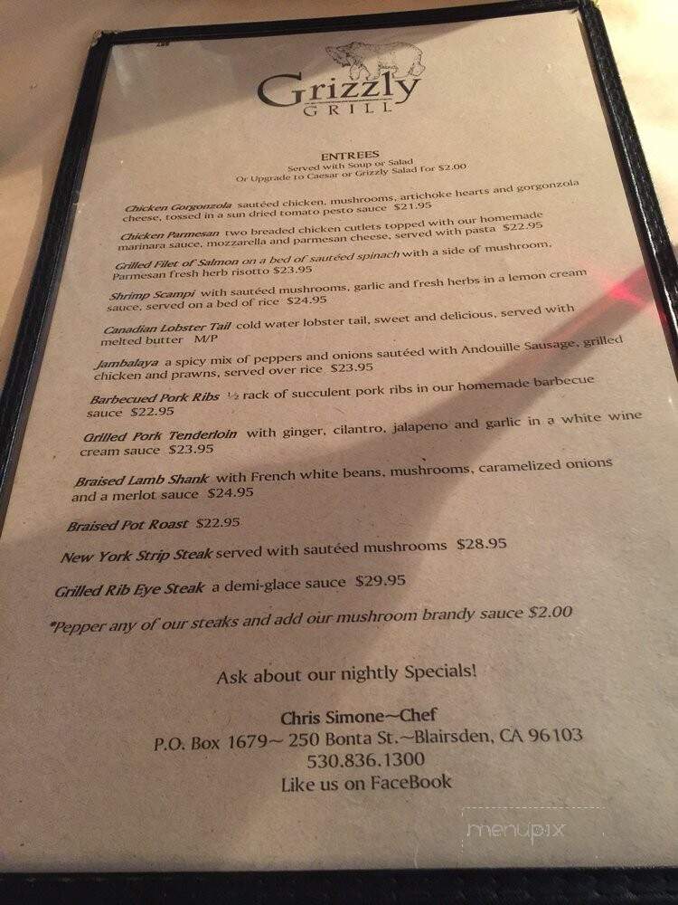 Grizzly Grill - Blairsden, CA menu_pic