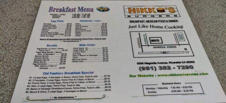 Nikko's Burgers - Riverside, CA menu_pic