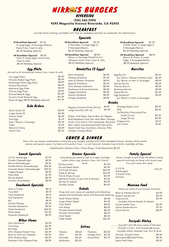 Nikko's Burgers - Riverside, CA menu_pic