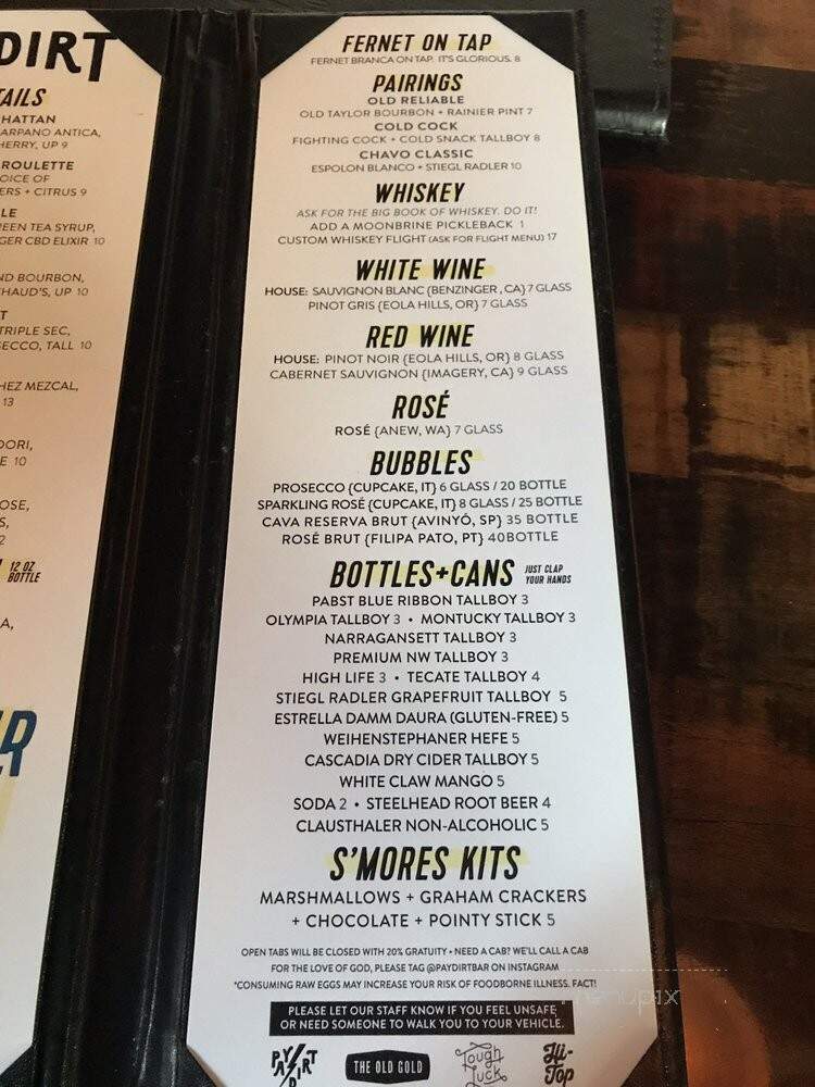 Paydirt - Portland, OR menu_pic