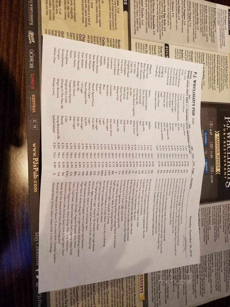 P.J. Whelihan's Pub & Restaurant - Oaks, PA menu_pic