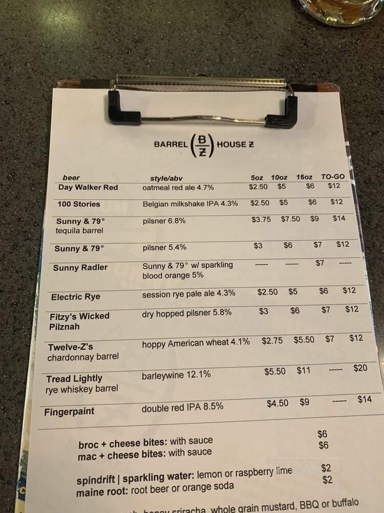 Barrel House Z - Weymouth, MA menu_pic