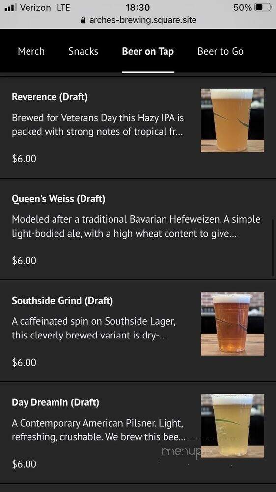 Arches Brewing - Hapeville, GA menu_pic