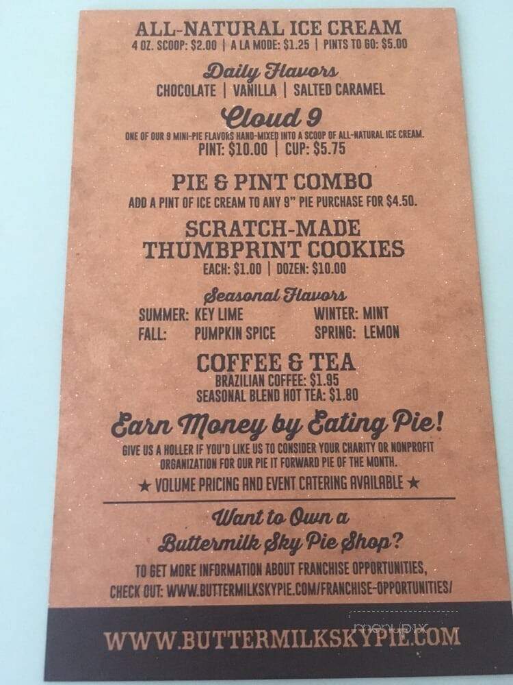Buttermilk Sky Pie Shop - Colleyville, TX menu_pic