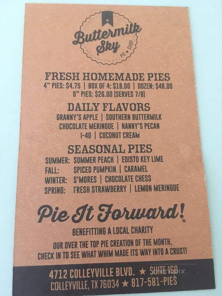 Buttermilk Sky Pie Shop - Colleyville, TX menu_pic