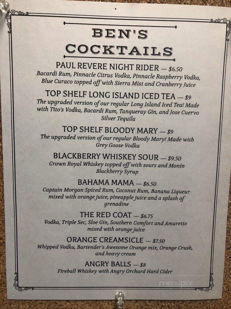 Ben Franklins Taproom, Grille & Bottle Shop - New Castle, PA menu_pic