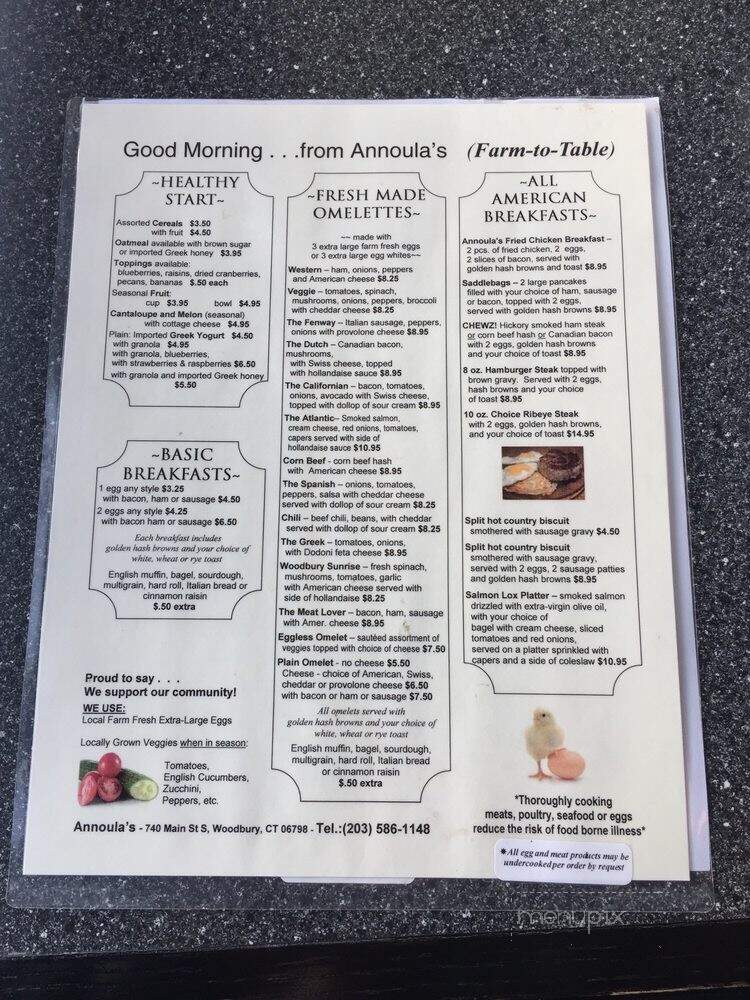 Annoulas Diner - Woodbury, CT menu_pic
