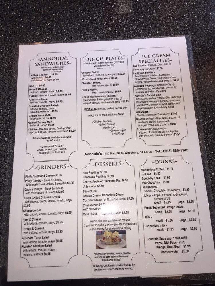 Annoulas Diner - Woodbury, CT menu_pic