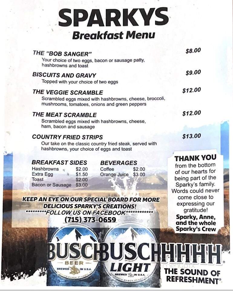 Sparky's Bar & Grill - Washburn, WI menu_pic
