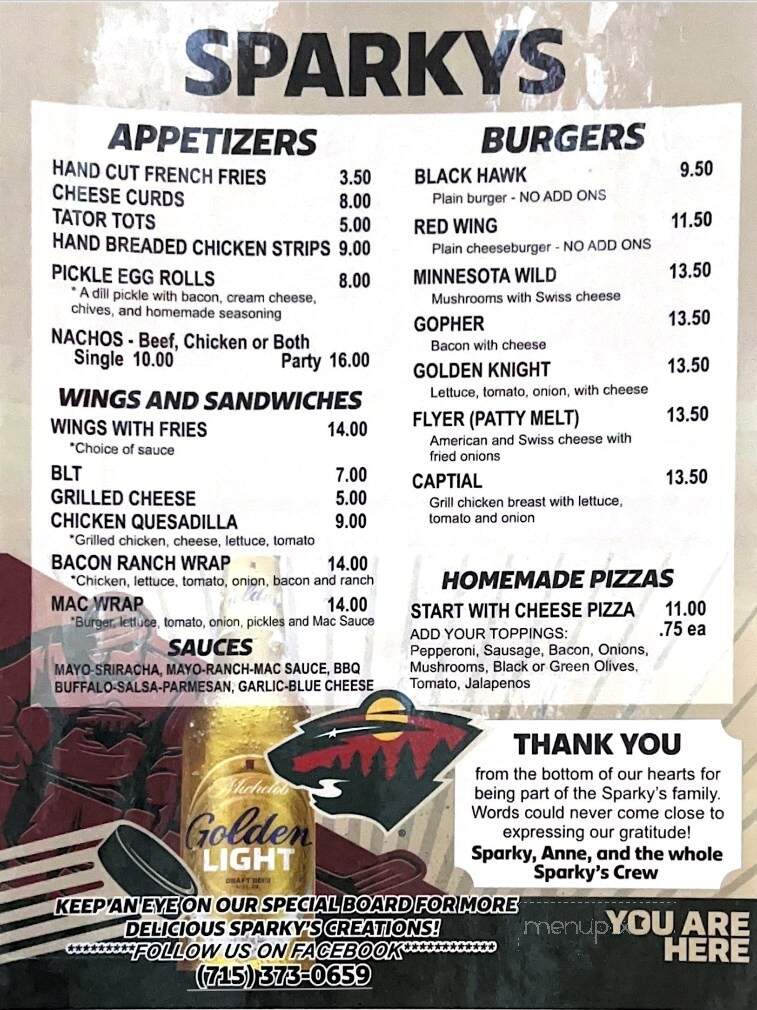 Sparky's Bar & Grill - Washburn, WI menu_pic