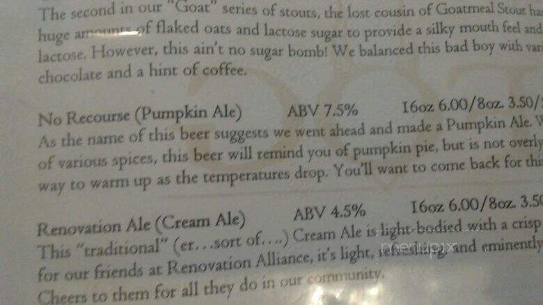 A Few Old Goats Brewing - Roanoke, VA menu_pic