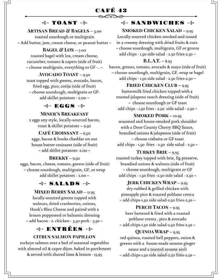 Cafe 43 - Mineral Point, WI menu_pic