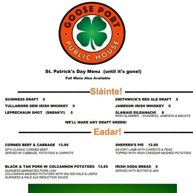Goose Port - Roseville, CA menu_pic