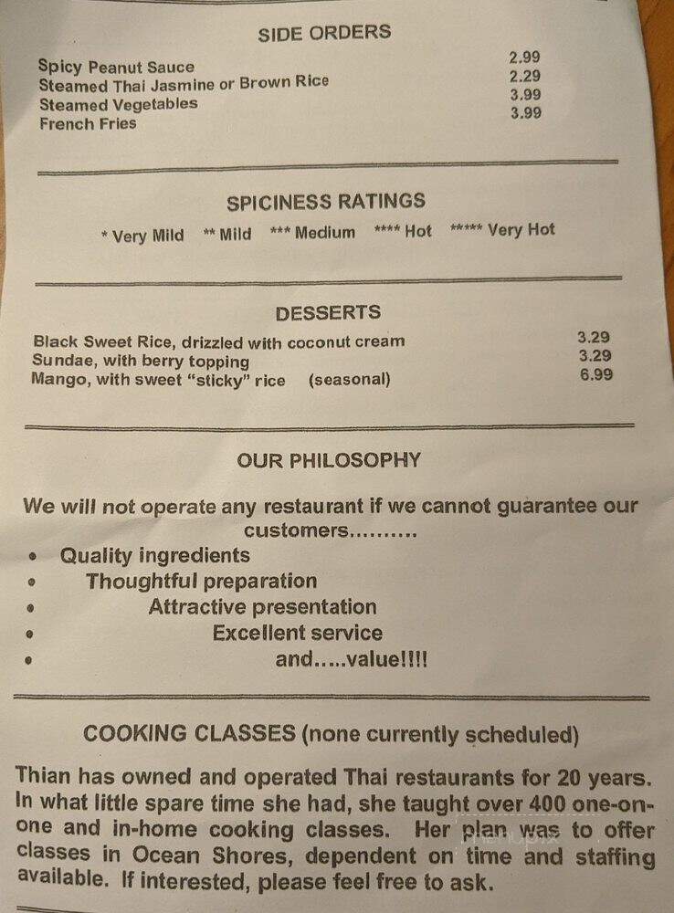 Thian's Thai Fusion - Ocean Shores, WA menu_pic