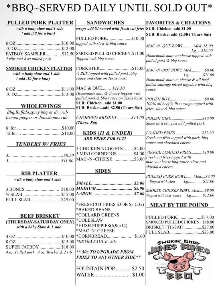 Jones Bones BBQ & Grub - Grafton, OH menu_pic