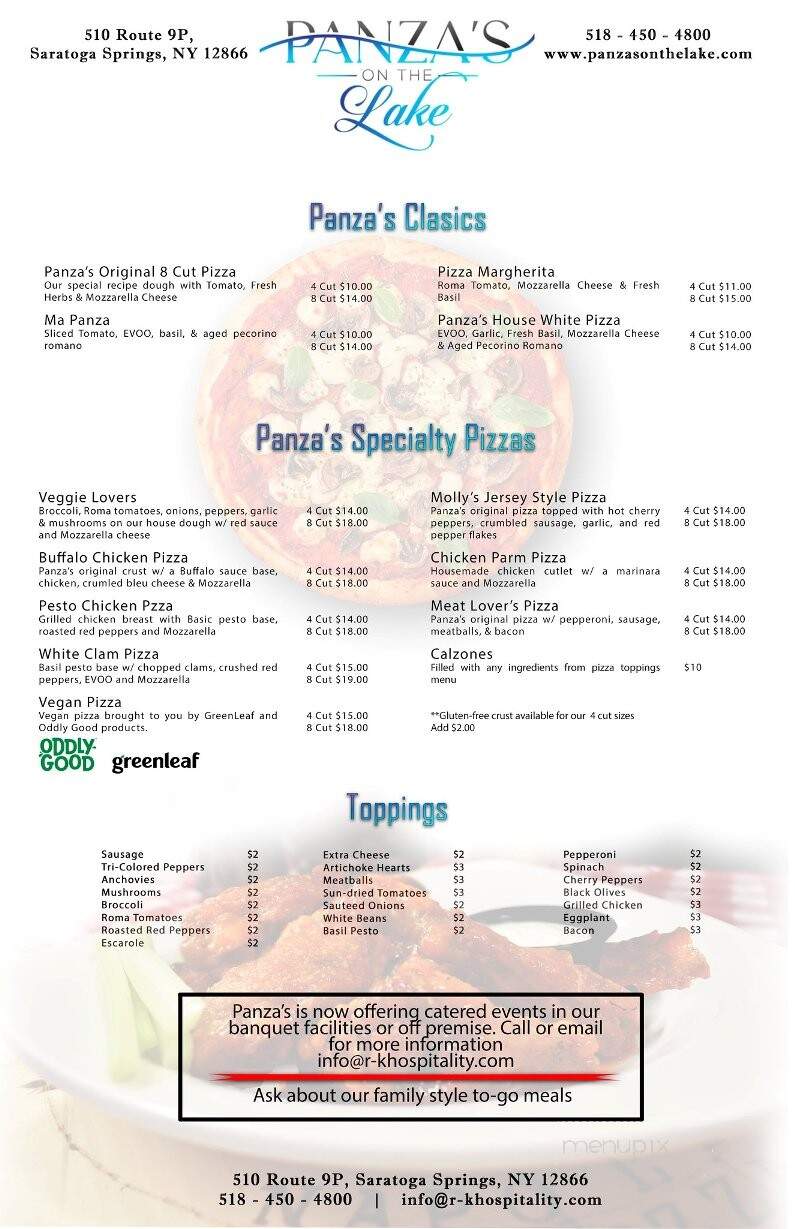 Panza's on the Lake - Saratoga Springs, NY menu_pic