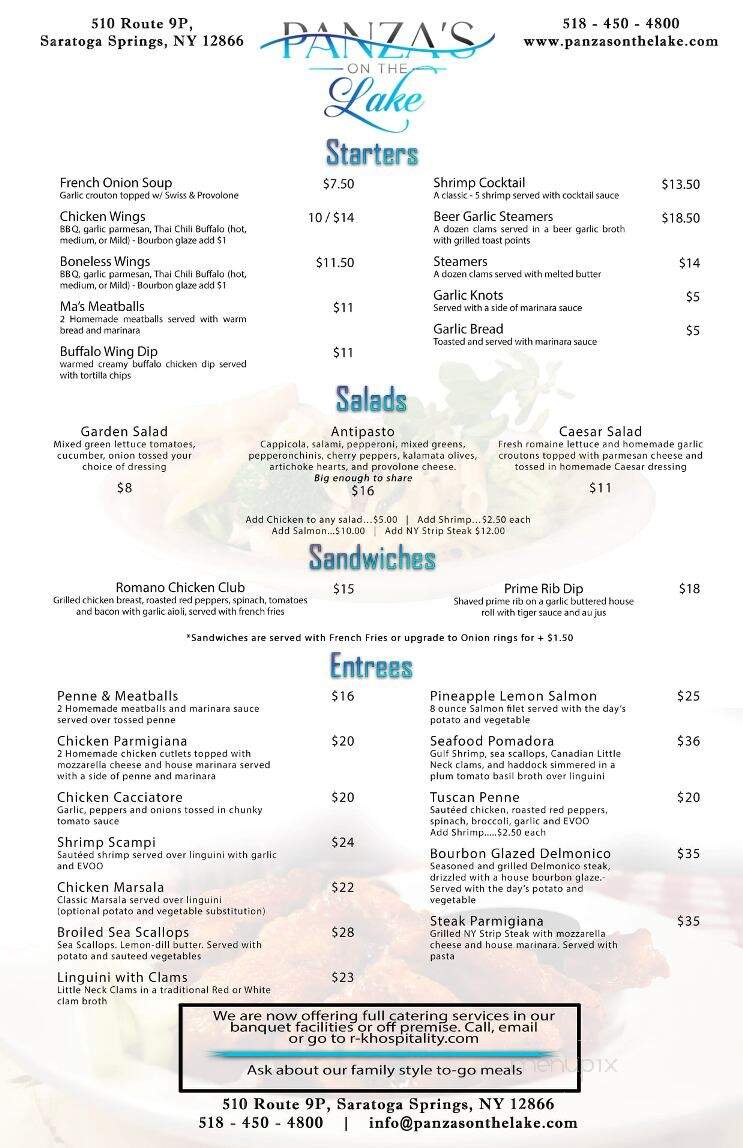Panza's on the Lake - Saratoga Springs, NY menu_pic