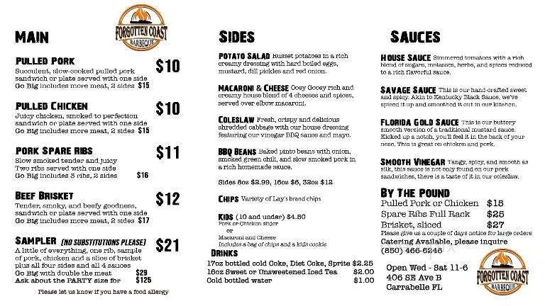 Forgotten Coast Barbeque - Carrabelle, FL menu_pic