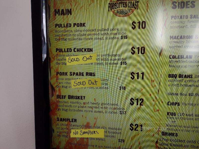 Forgotten Coast Barbeque - Carrabelle, FL menu_pic