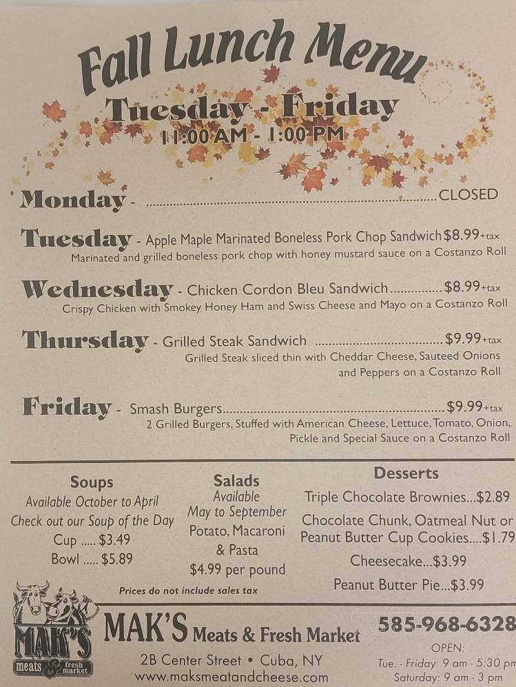 Mak's Meats & Cheese - Cuba, NY menu_pic