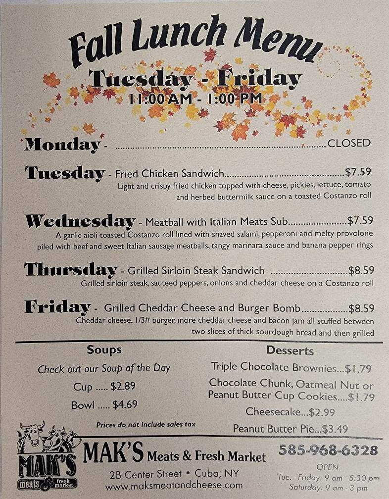 Mak's Meats & Cheese - Cuba, NY menu_pic