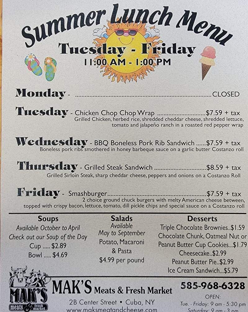 Mak's Meats & Cheese - Cuba, NY menu_pic