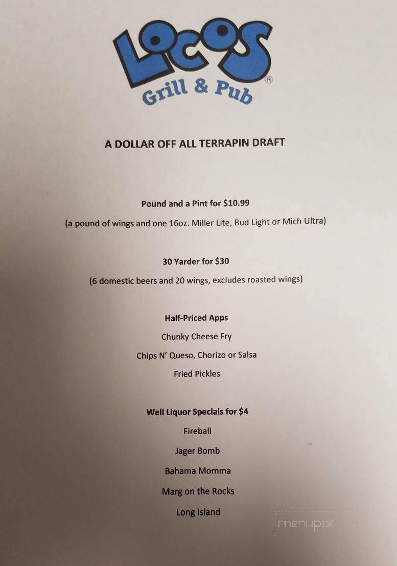 Locos - Thomasville, GA menu_pic
