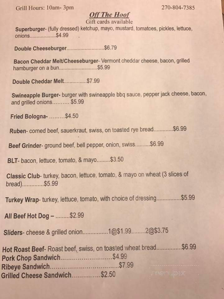 Off the Hoof - Mayfield, KY menu_pic