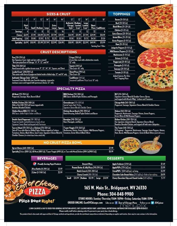 East of Chicago Pizza - Bridgeport, WV menu_pic